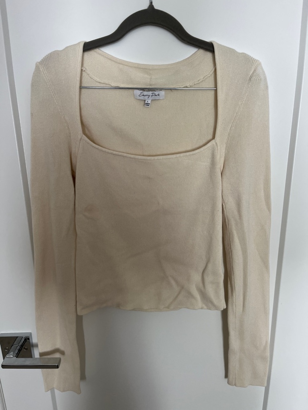 Emory Park Beige Square Neck Long Sleeve Knit Top